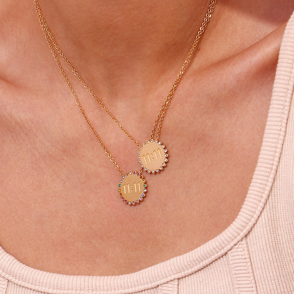Stainless Steel Plated 18K Gold Micro Inlay Rhinestone SUNFLOWER Pendant Necklace