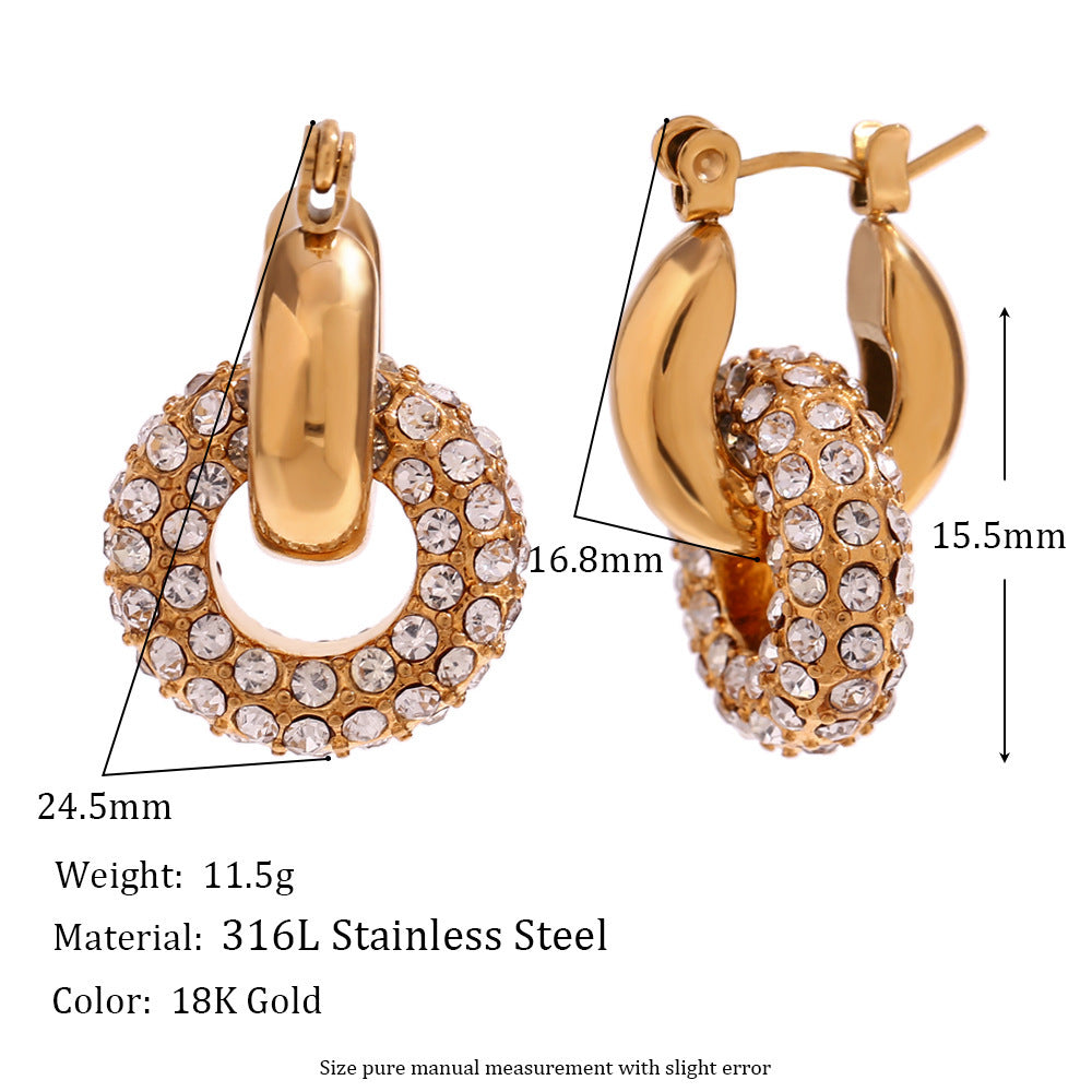 Fashion Stainless Steel Plated 18K Gold Micro Inlay Donut Ear Clip