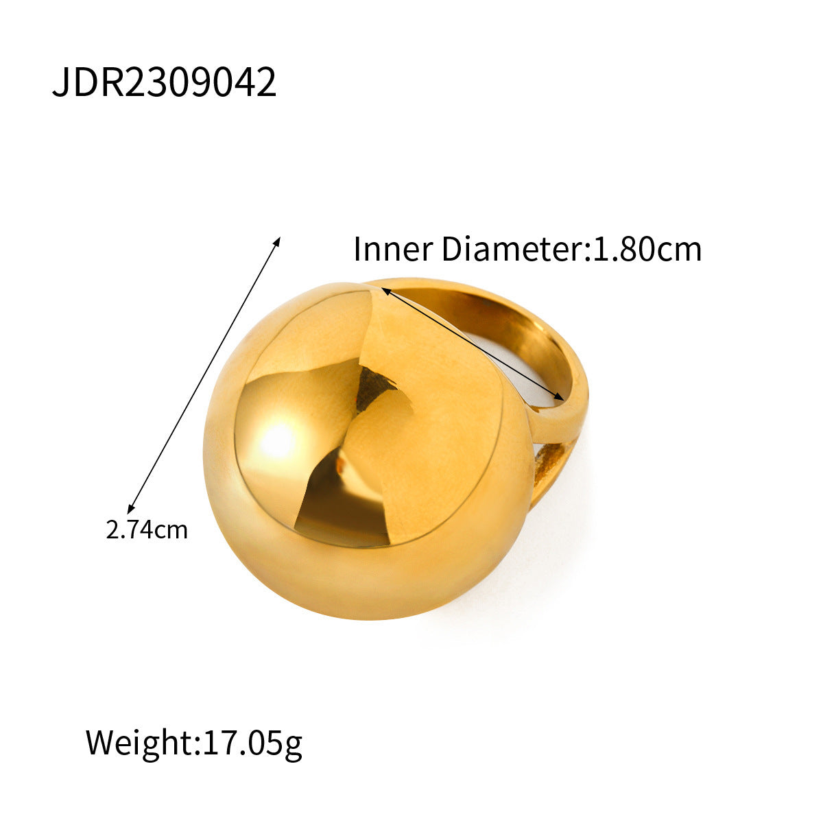Cold Style Titanium Steel 18K Gold Stainless Steel Chubby Spherical Ring