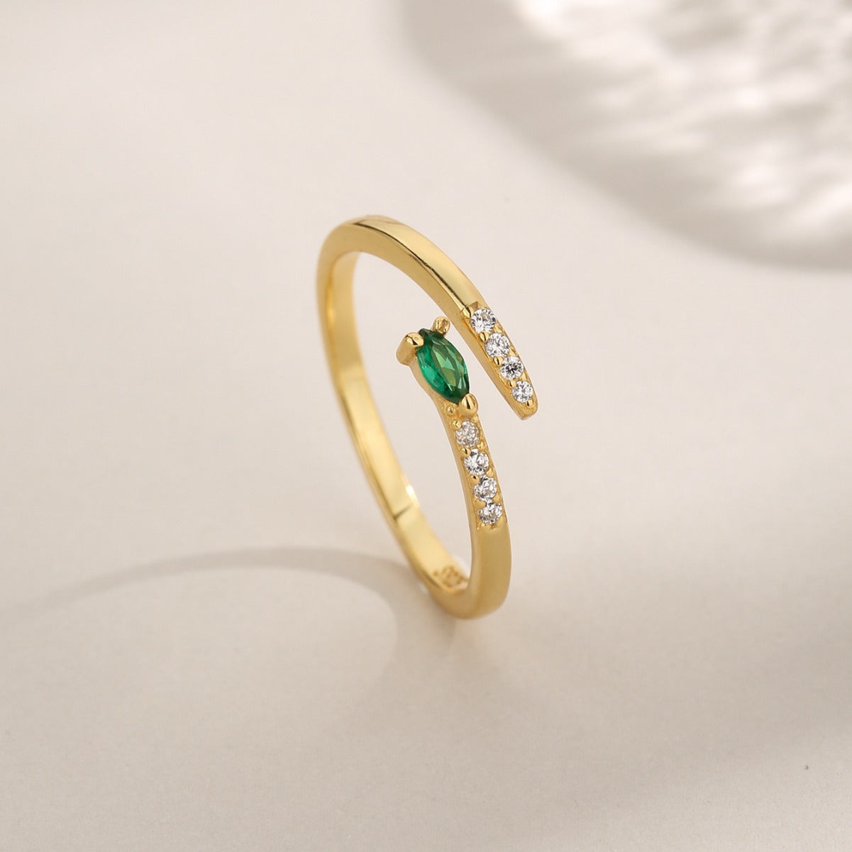 S925 Silver Green Zirconium Open Zircon Opal Ring