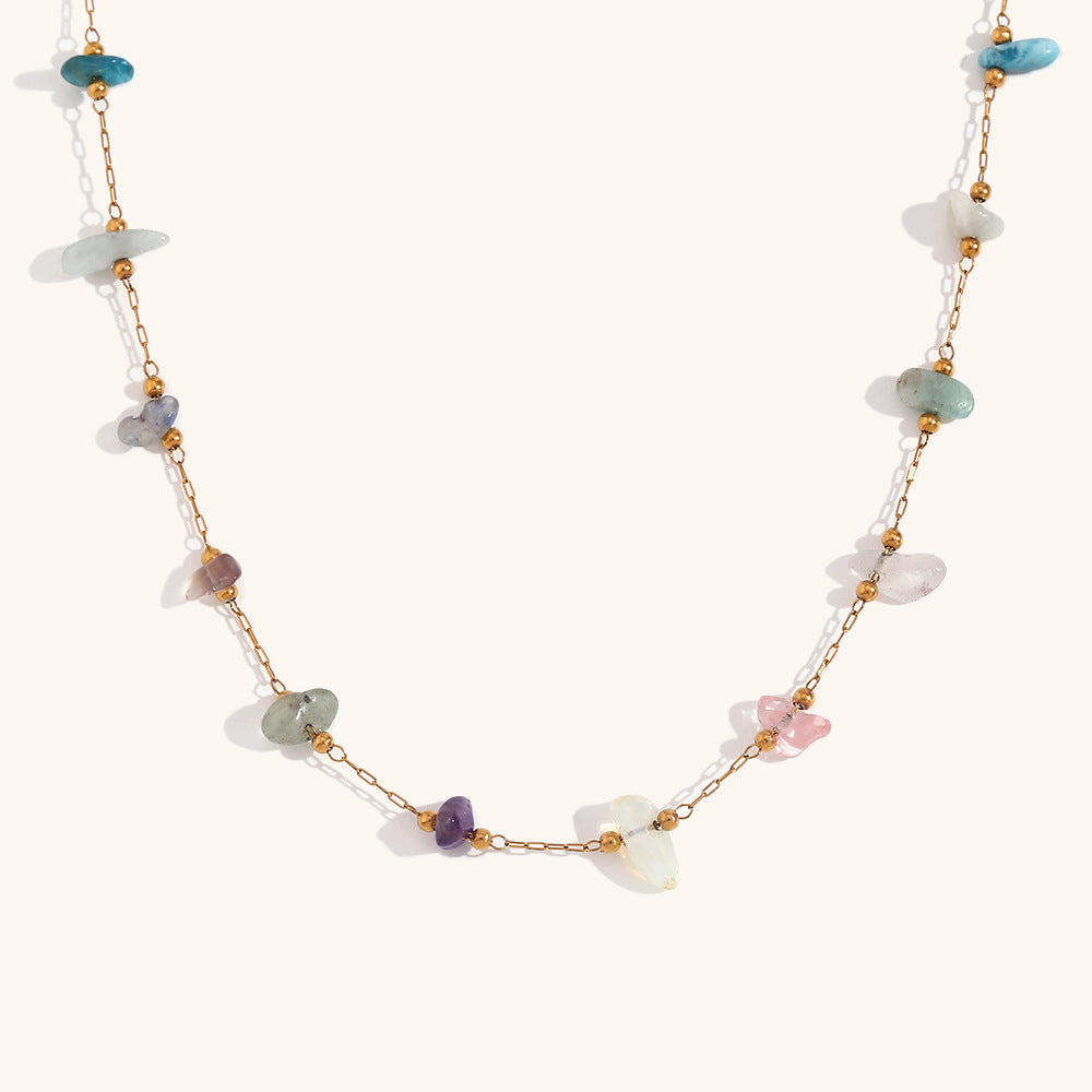 Stainless Steel 18K Gold Plated Natural Gravel Handmade Chain Necklace For Women