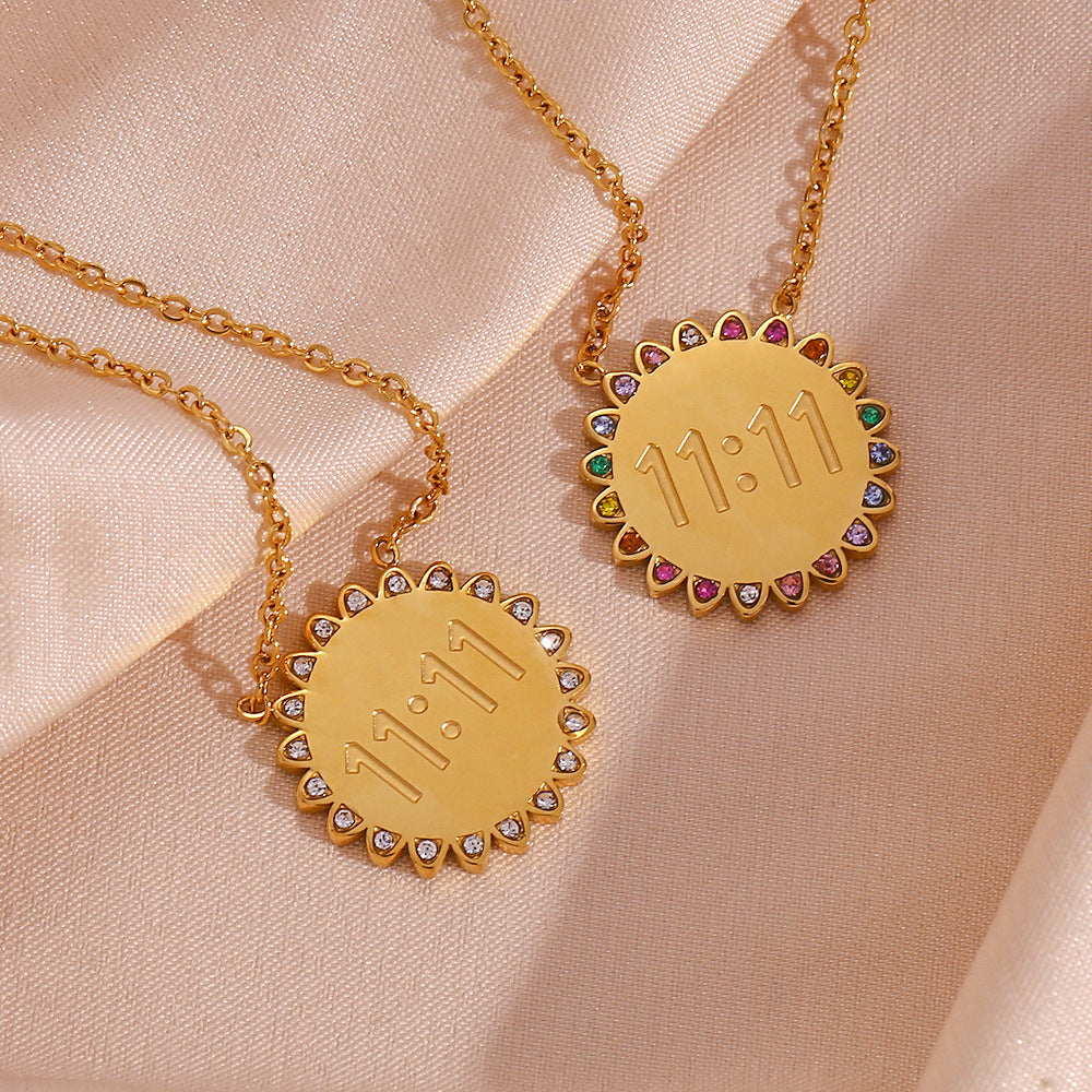 Stainless Steel Plated 18K Gold Micro Inlay Rhinestone SUNFLOWER Pendant Necklace