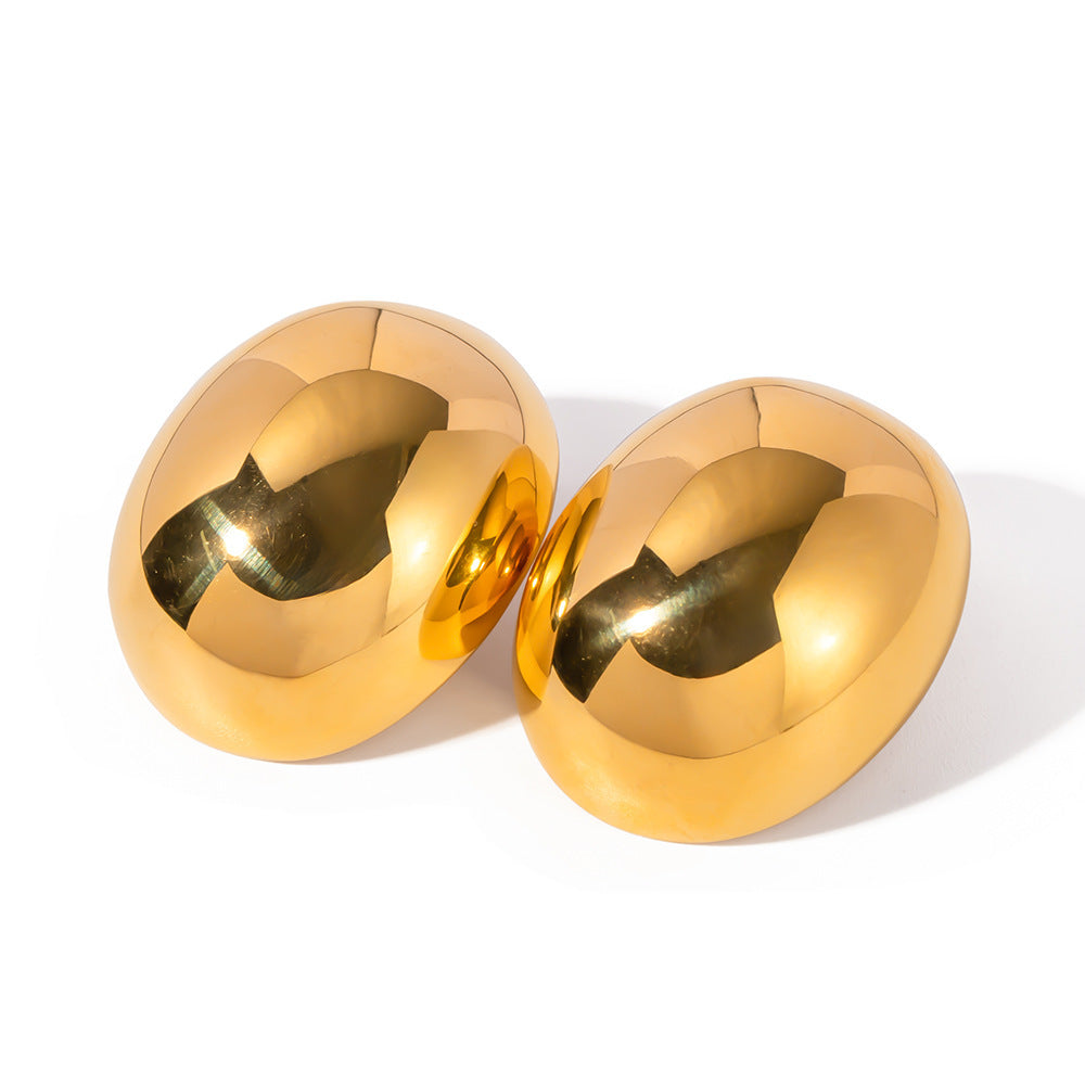 Women's Fashion 18K Gold Stainless Steel Oval Earrings