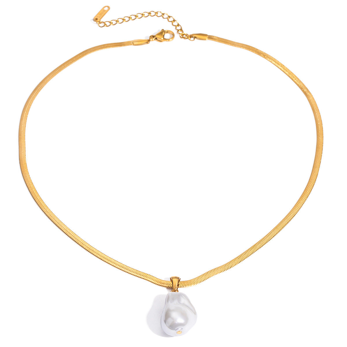 Stainless Steel 18k Gold Irregular Pearl Necklace