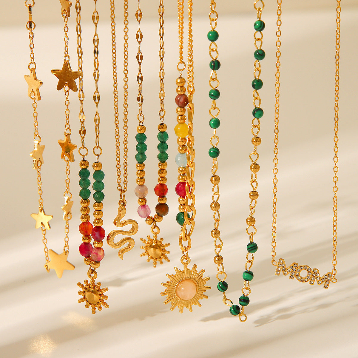 18K Gold Plated Stainless Steel Sun Pendant Necklace For Women