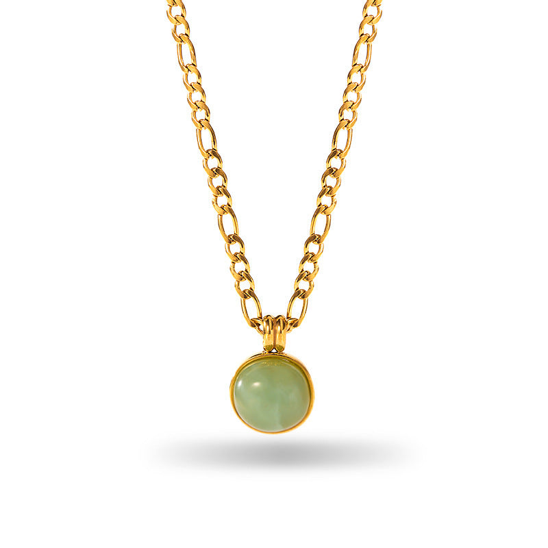 Retro 18K Gold Stainless Steel Titanium Steel Agate Stone Necklace