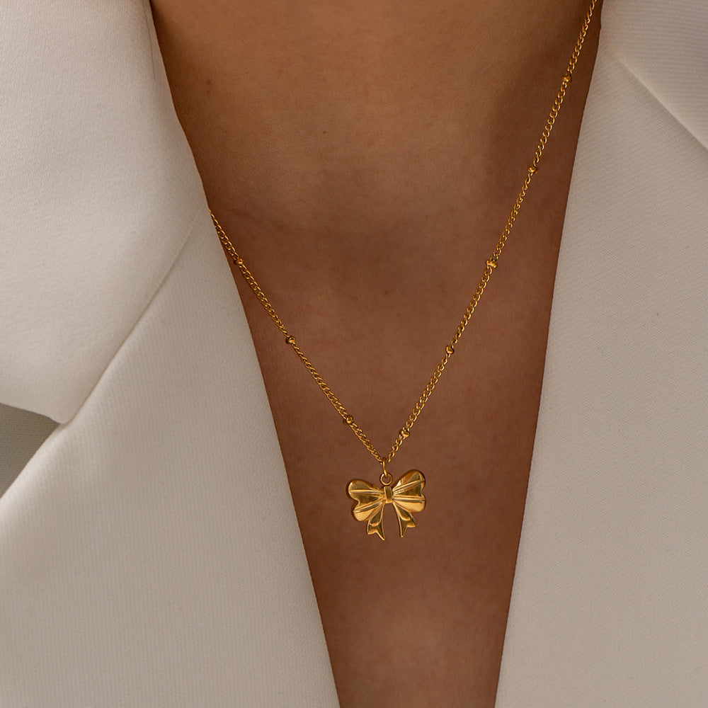 Exquisite Light Luxury 18K Gold Stainless Steel Bead Chain Butterfly Pendant Necklace