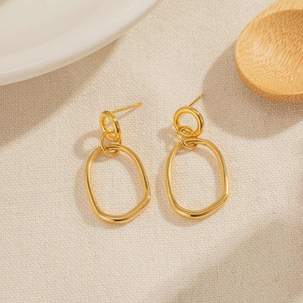 European And American New 18K Gold Stainless Steel Simple Geometric Round Earrings