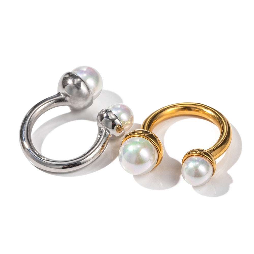 18K Gold Stainless Steel Pearl Size Open Ring Does Not Fade