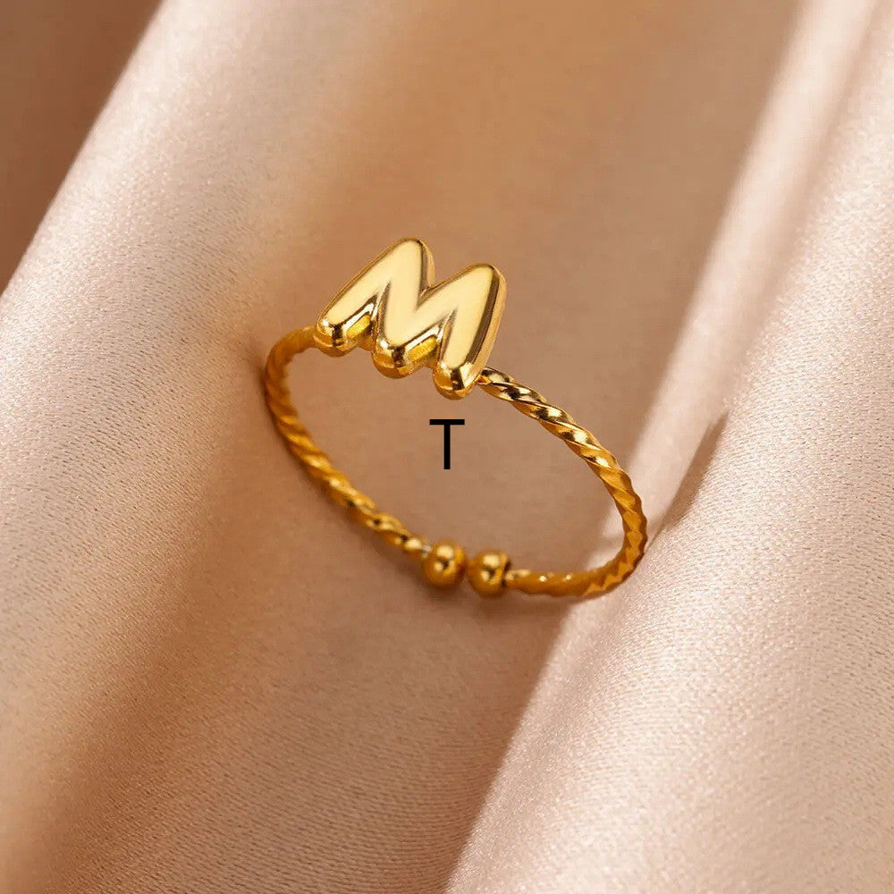 Stainless Steel Plated 18K Real Gold 26 English Letters Ring