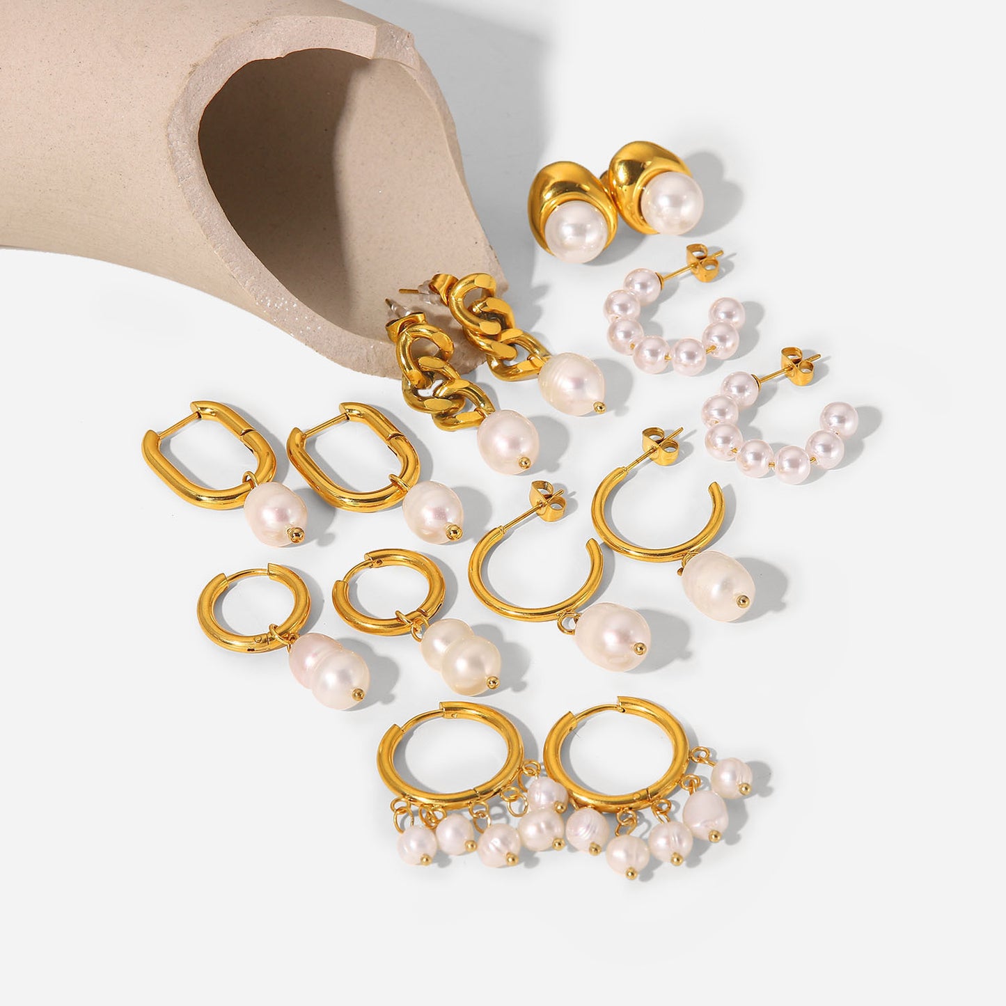 18K Gold Stainless Steel Earrings Fashion Personality Pearl