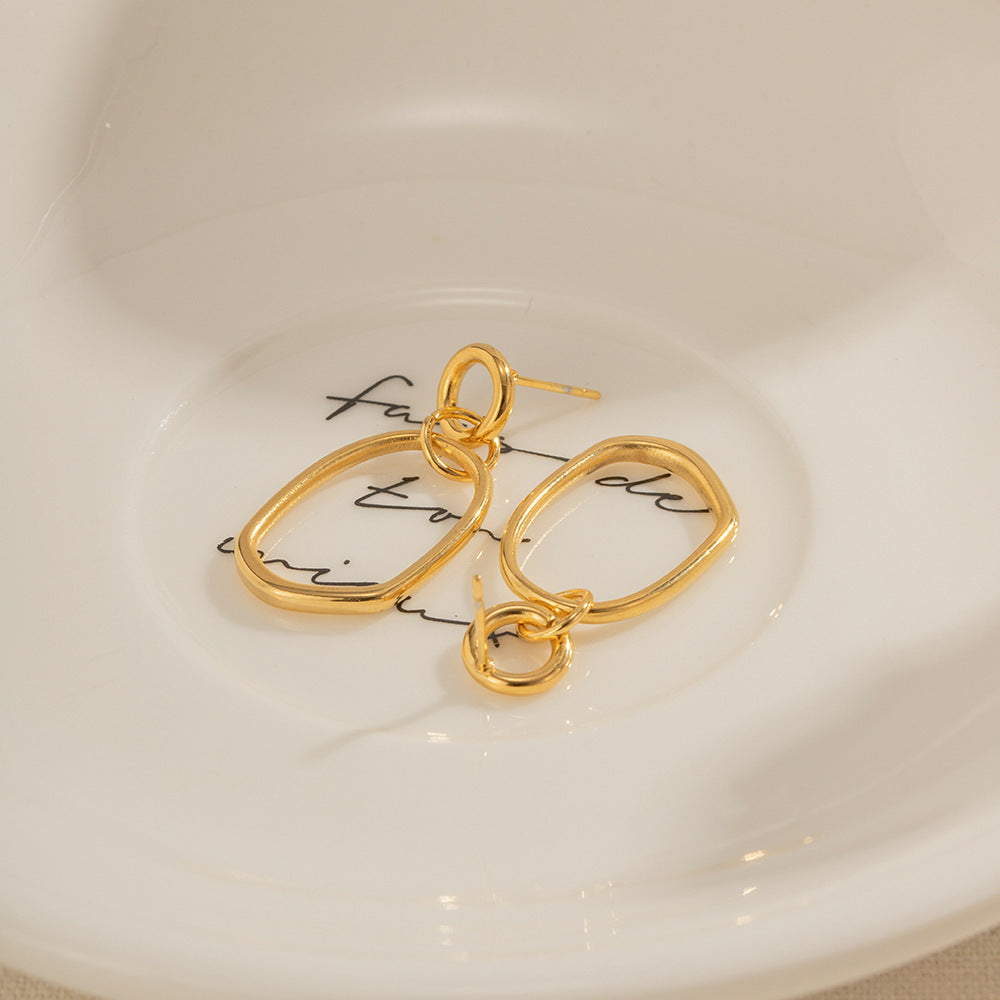 European And American New 18K Gold Stainless Steel Simple Geometric Round Earrings