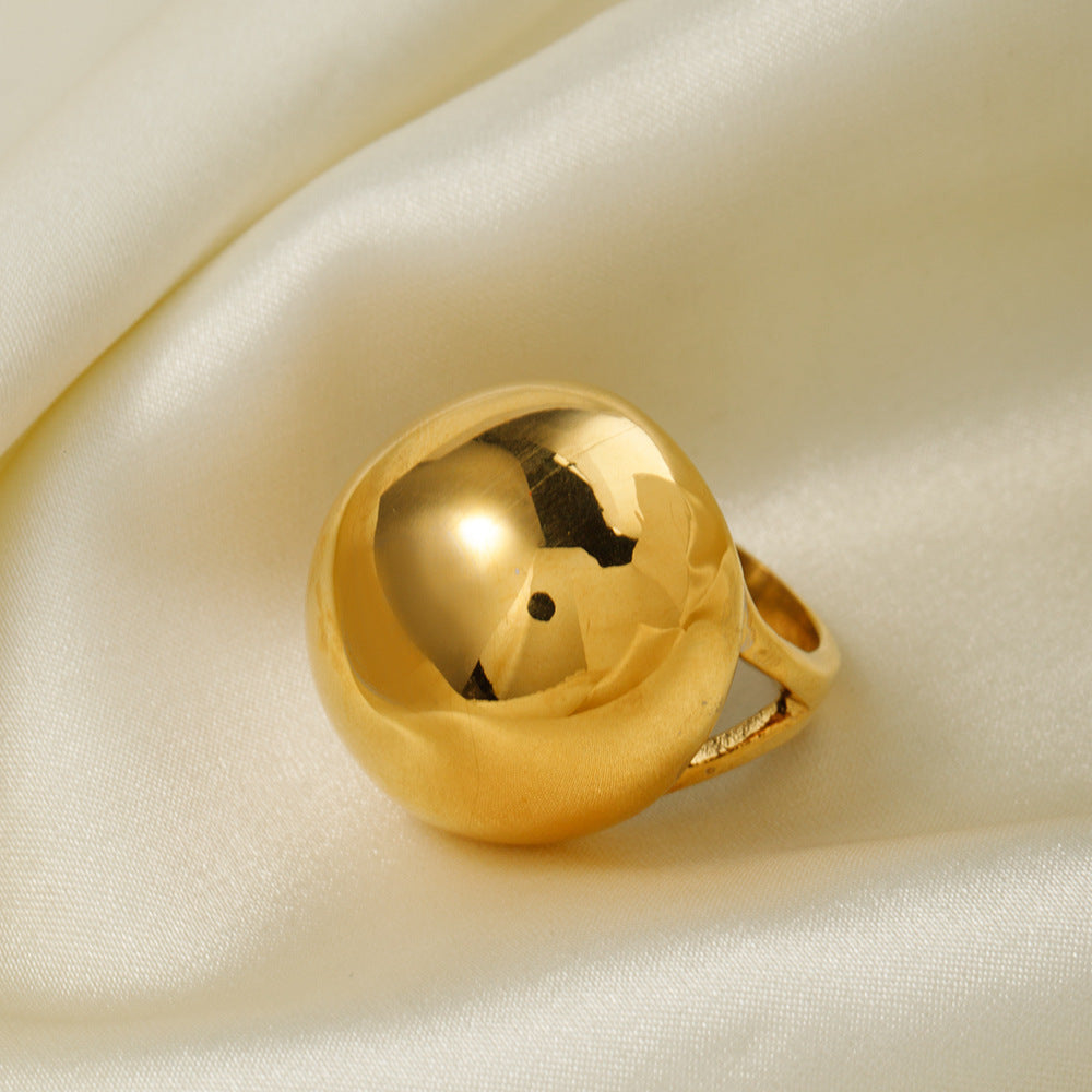 Cold Style Titanium Steel 18K Gold Stainless Steel Chubby Spherical Ring