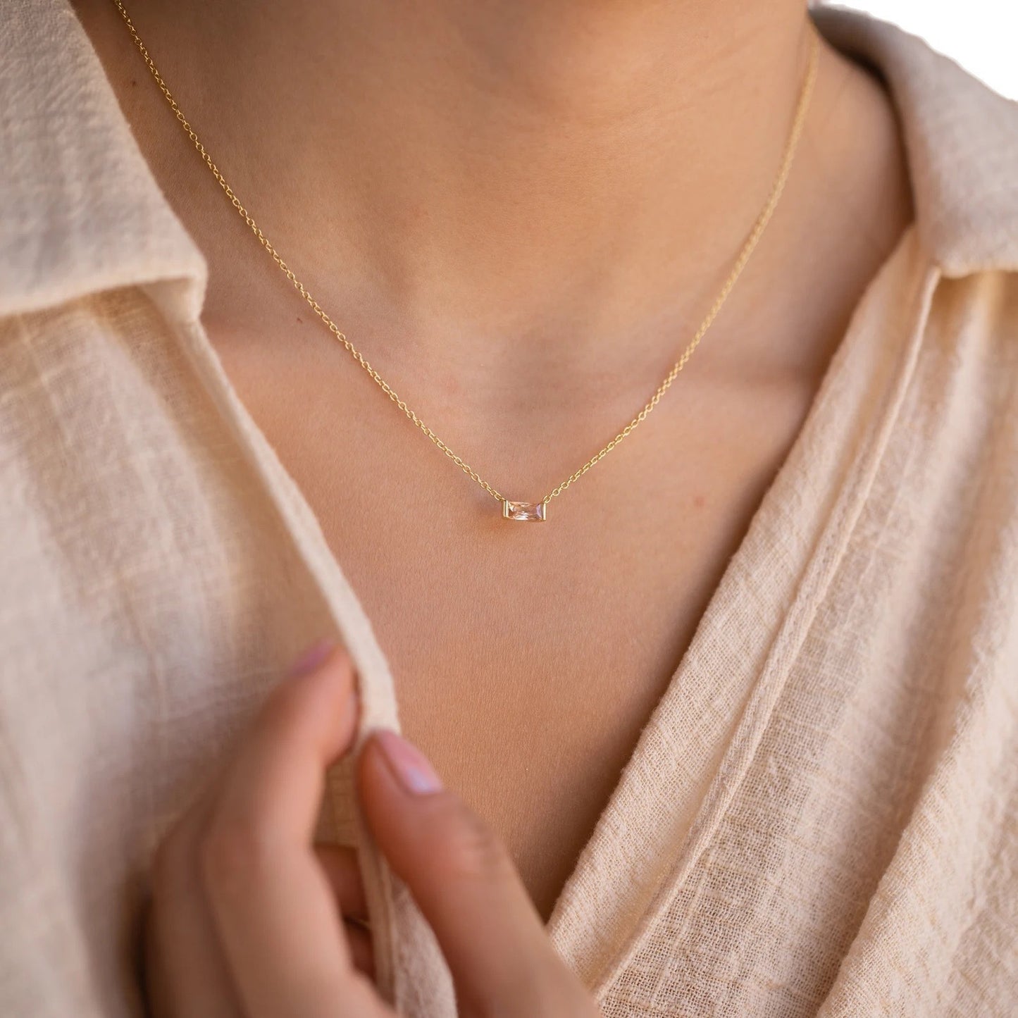 925 Sterling Silver Twelve Birthstone Square Clavicle Chain Women's Simple