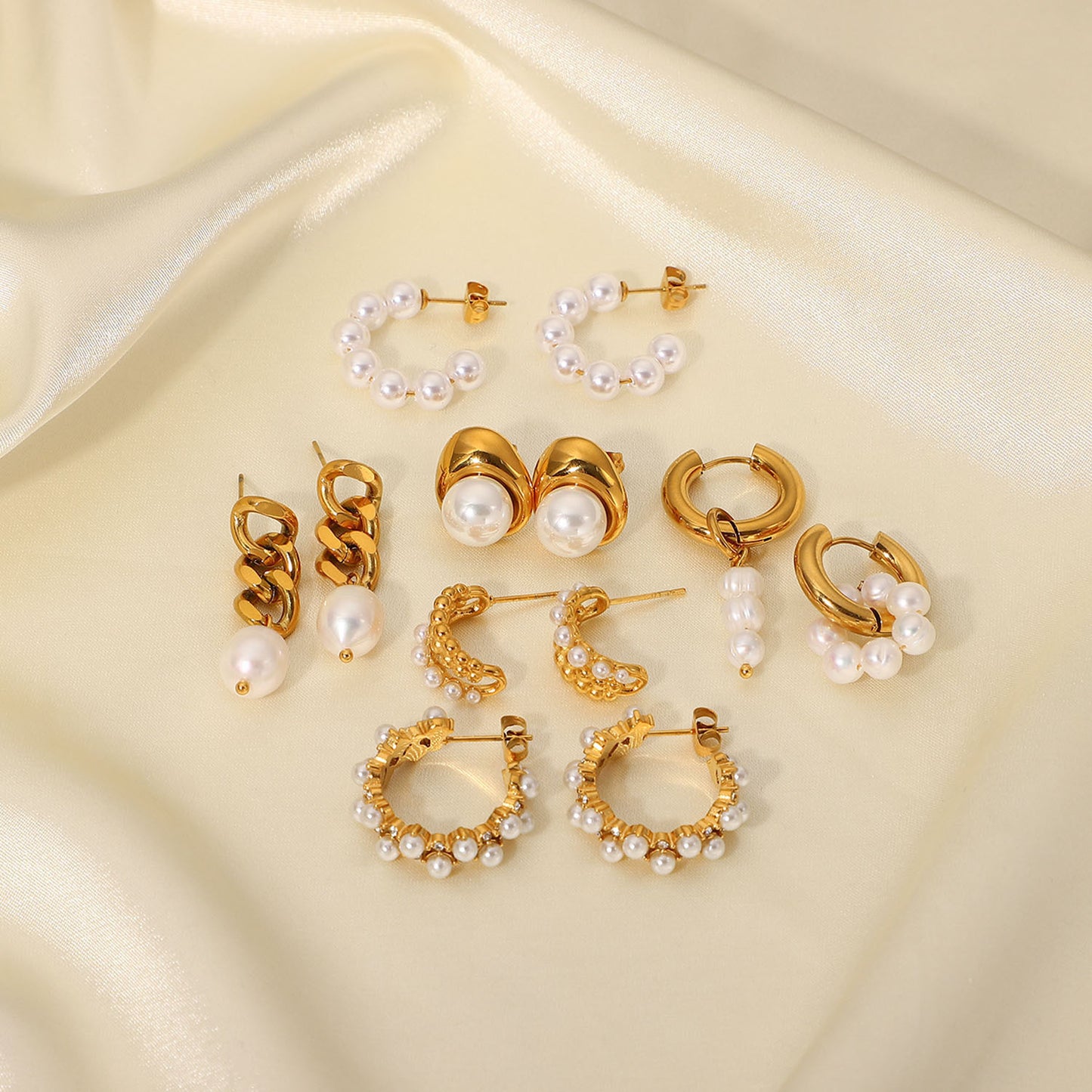 18K Gold Stainless Steel Earrings Fashion Personality Pearl