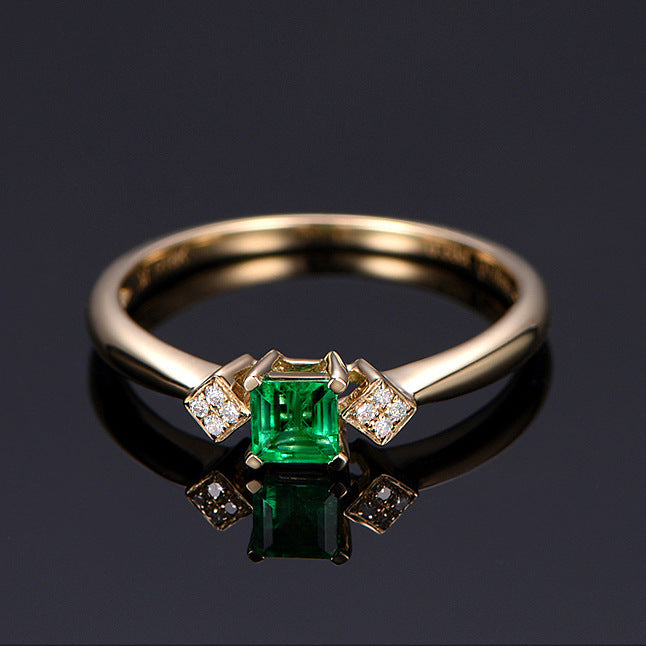 18K Gold Simulation Square Emerald Ring