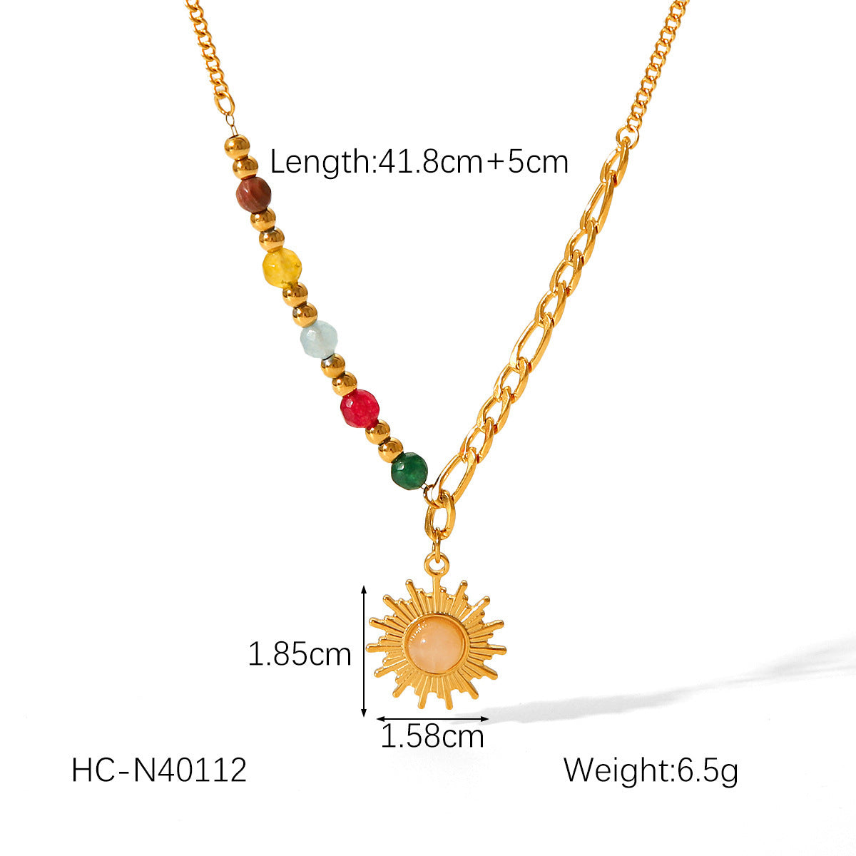 18K Gold Plated Stainless Steel Sun Pendant Necklace For Women