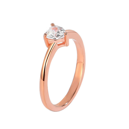Sterling Silver Heart Clear  White Gold Color Rings